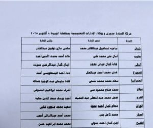 تعرف على حركة تنقلات بين مديرى ووكلاء الإدارات التعليمية فى الجيزة