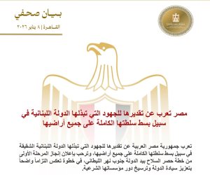 مصر تعرب عن تقديرها للجهود التي تبذلها الدولة اللبنانية في سبيل بسط سلطتها الكاملة على جميع أراضيها