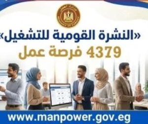 وزارة العمل: 4379 فرصة عمل جديدة فى 12 محافظة ضمن نشرة التوظيف