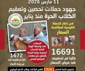 الزراعة: تحصين 16691 كلب حر وتعقيم 1672 كلب ضمن الحملة القومية لمكافحة السعار