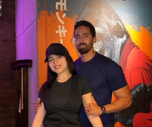 مى عز الدين وزوجها يستمتعان بلحظات ممتعة فى صالة ألعاب