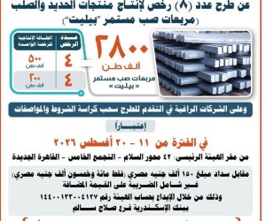 هيئة التنمية الصناعية تطرح 8 رخص جديدة لإنتاج مربعات الصب المستمر "بيليت" بطاقة إجمالية 2.8 مليون طن سنويًا