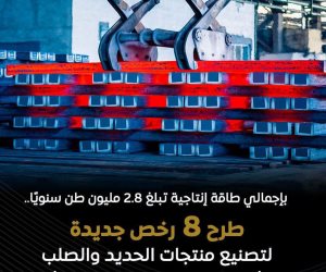 8 رخص جديدة لإنتاج البيليت بطاقة 2.8 مليون طن سنويًا لتعميق صناعة الحديد والصلب