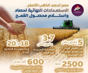 3.7 مليون منزرعة لموسم 2026 بزيادة 600 ألف فدان عن السابق.. «التعبئة والإحصاء»: إنتاج القمح في مصر يصل 10.0 مليون طن عام 2024-2025