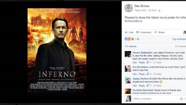 براون ينشر البوستر الدعائى الرسمي لفيلمه الجديد «Inferno»