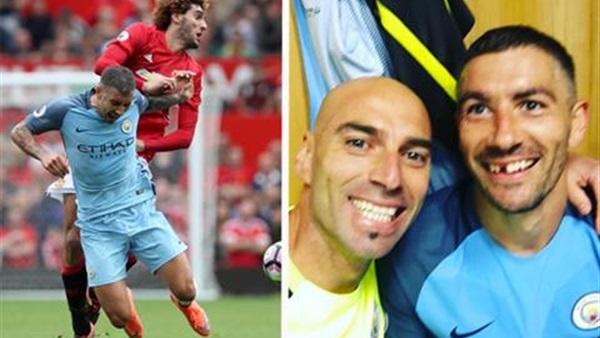 لاعب السيتى يفقد احدى اسنانه خلال مباراه دربى يونايتد