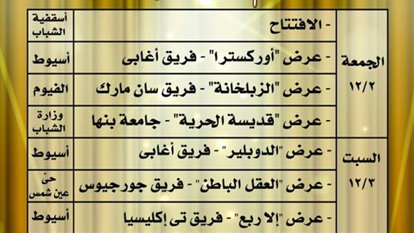 «أسقفية الشباب» تقدم عروضا مسرحية ديسمبر المقبل 
