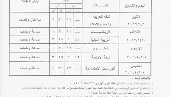 ننشر مواعيد امتحانات الفصل الدراسي الأول بالغربية